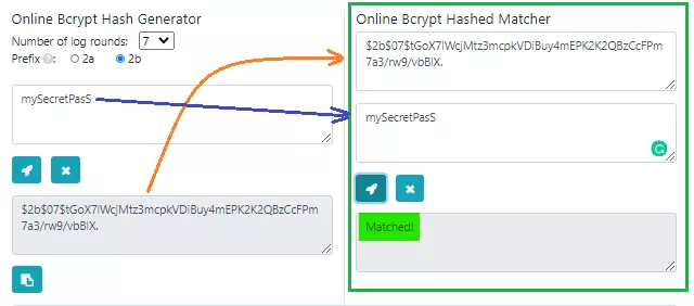 bcrypt hash generate check